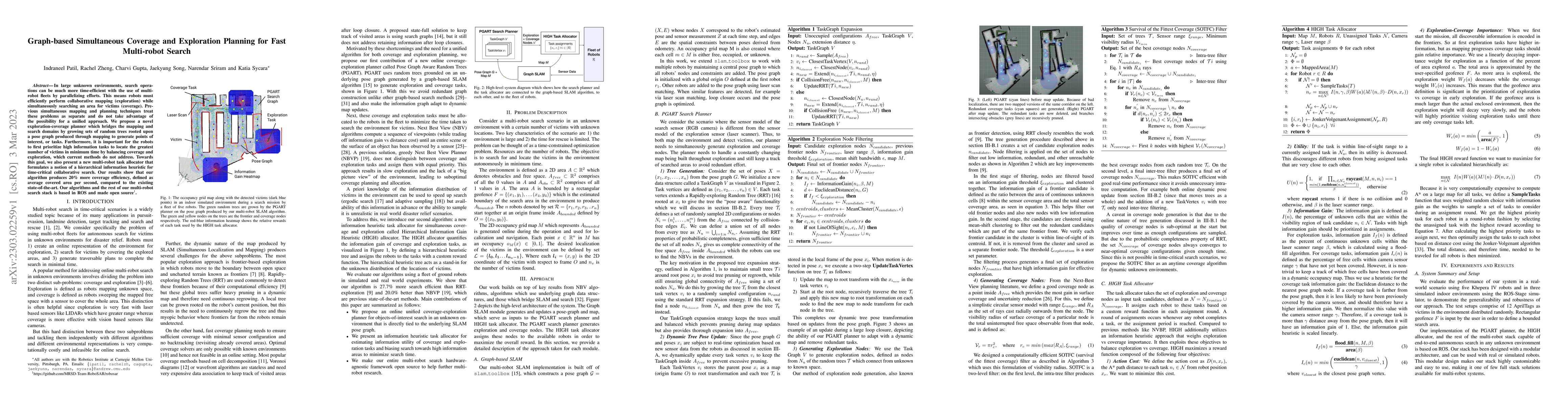 Thumbnail for Graph-based Simultaneous Coverage and Exploration Planning for Fast
  Multi-robot Search