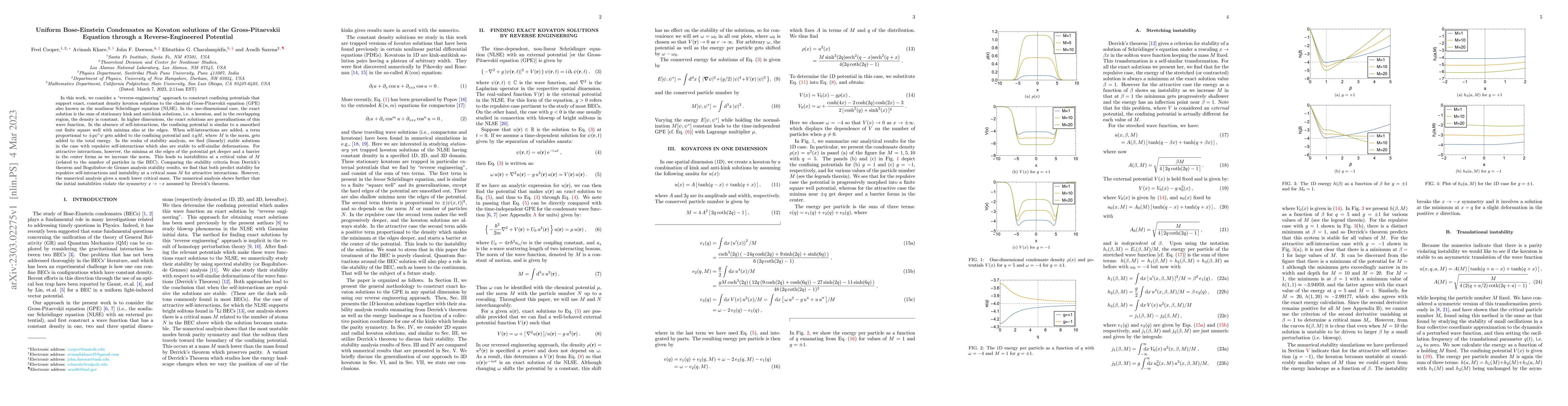 Thumbnail for Uniform Bose-Einstein Condensates as Kovaton solutions of the
  Gross-Pitaevskii Equation through a Reverse-Engineered Potential
