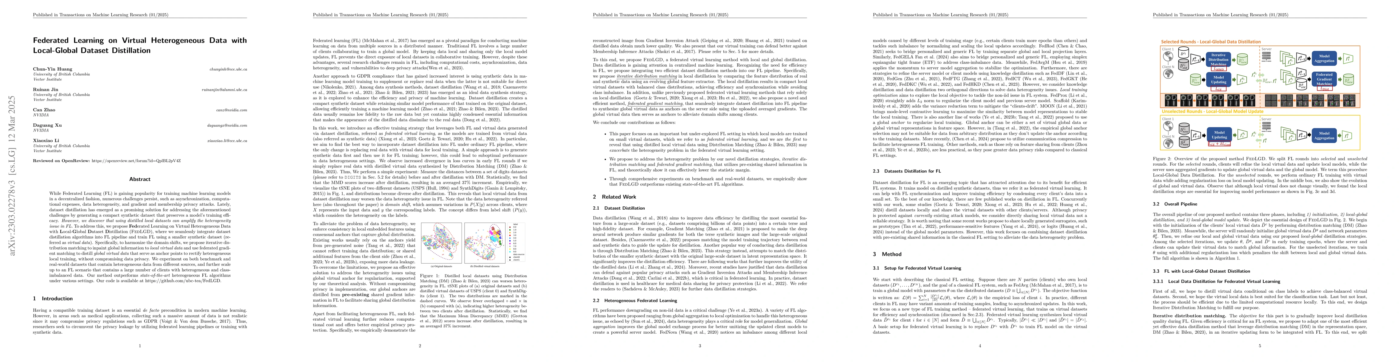 Thumbnail for Federated Virtual Learning on Heterogeneous Data with Local-global
  Distillation