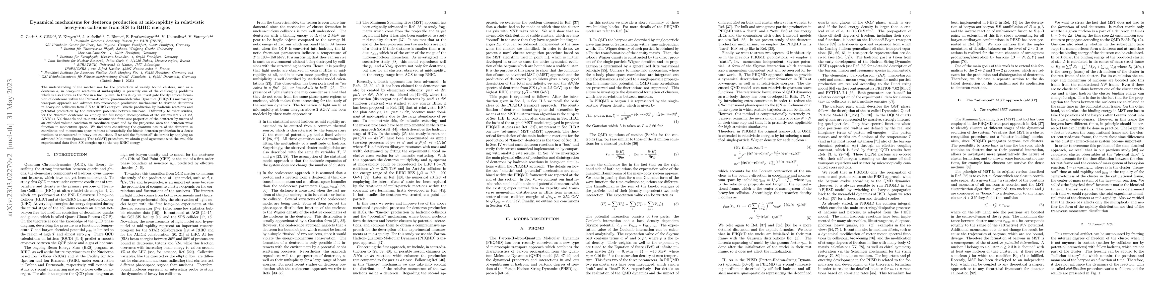Thumbnail for Dynamical mechanisms for deuteron production at mid-rapidity in
  relativistic heavy-ion collisions from SIS to RHIC energies
