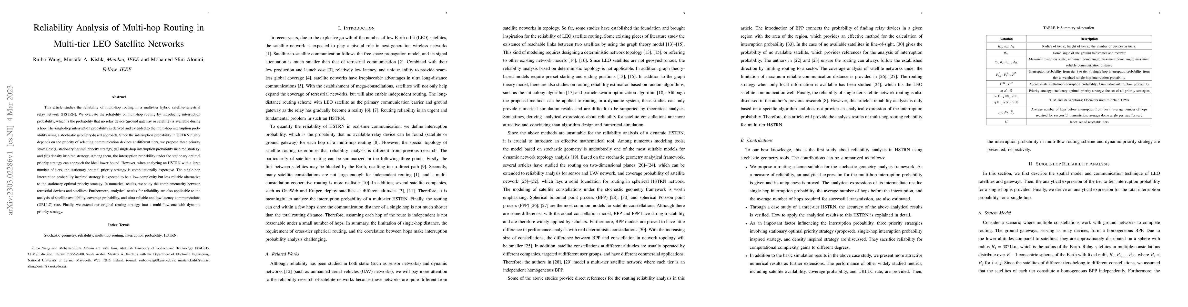 Thumbnail for Reliability Analysis of Multi-hop Routing in Multi-tier LEO Satellite
  Networks