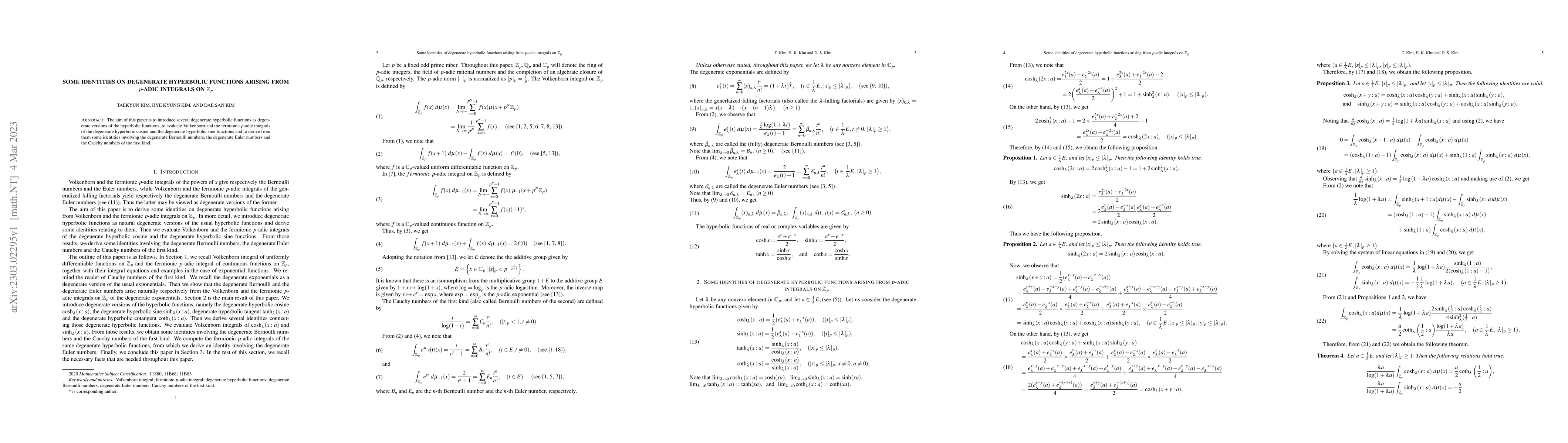 Thumbnail for Some identities on degenerate hyperbolic functions arising from $p$-adic
  integrals on $\mathbb{Z}_p$