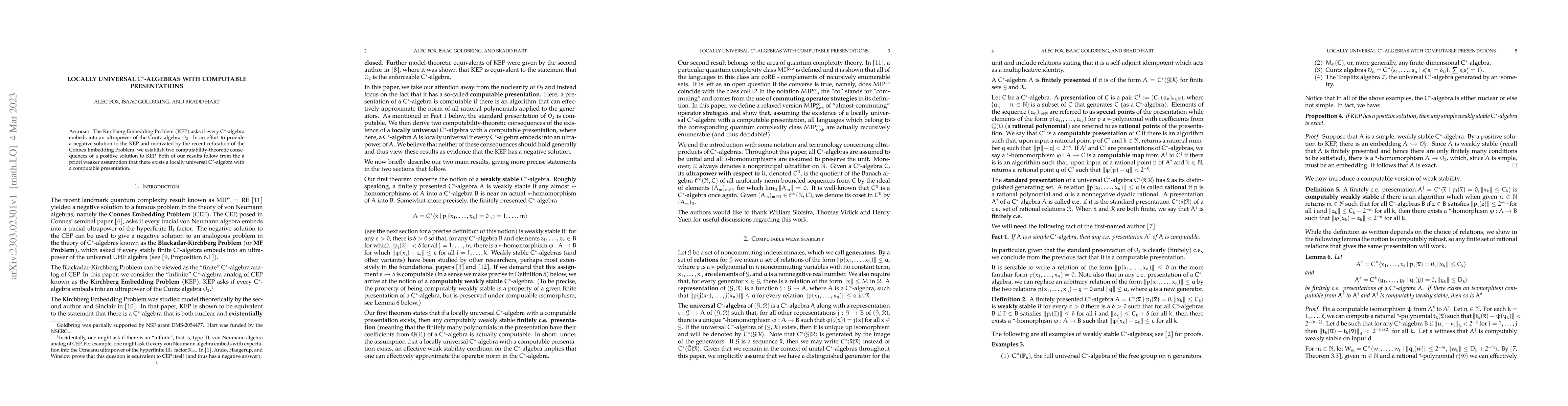 Thumbnail for Locally universal C*-algebras with computable presentations