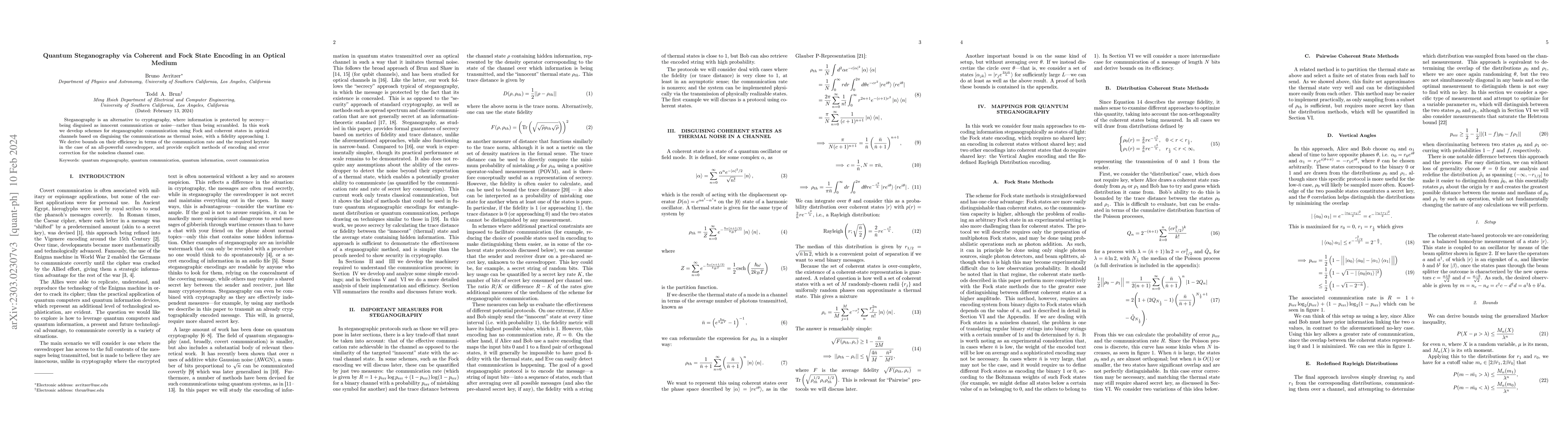 Thumbnail for Quantum Steganography via Coherent and Fock State Encoding in an Optical
  Medium