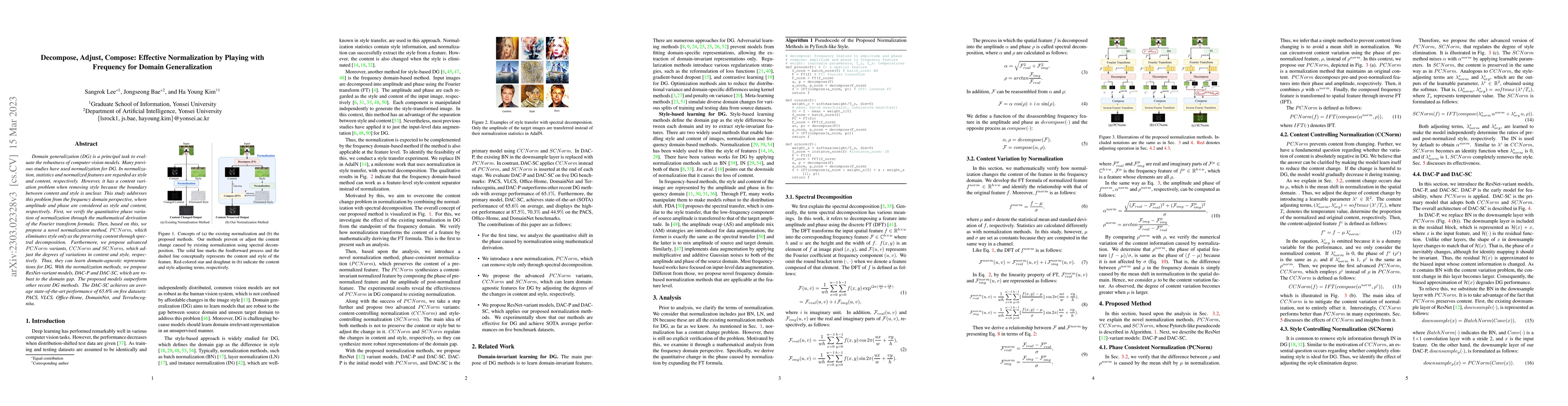 Thumbnail for Decompose, Adjust, Compose: Effective Normalization by Playing with
  Frequency for Domain Generalization