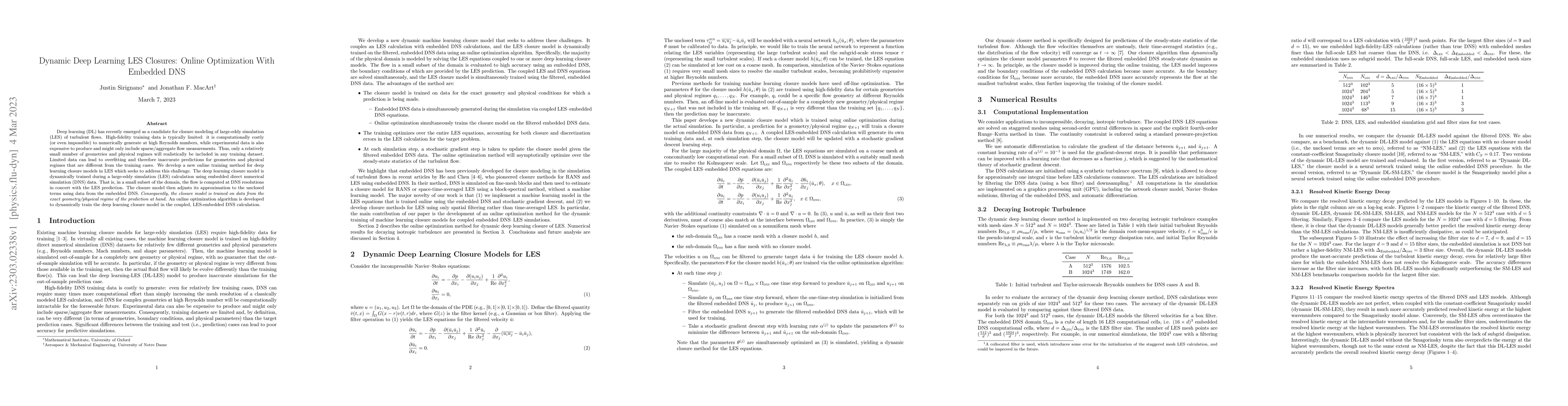 Thumbnail for Dynamic Deep Learning LES Closures: Online Optimization With Embedded
  DNS