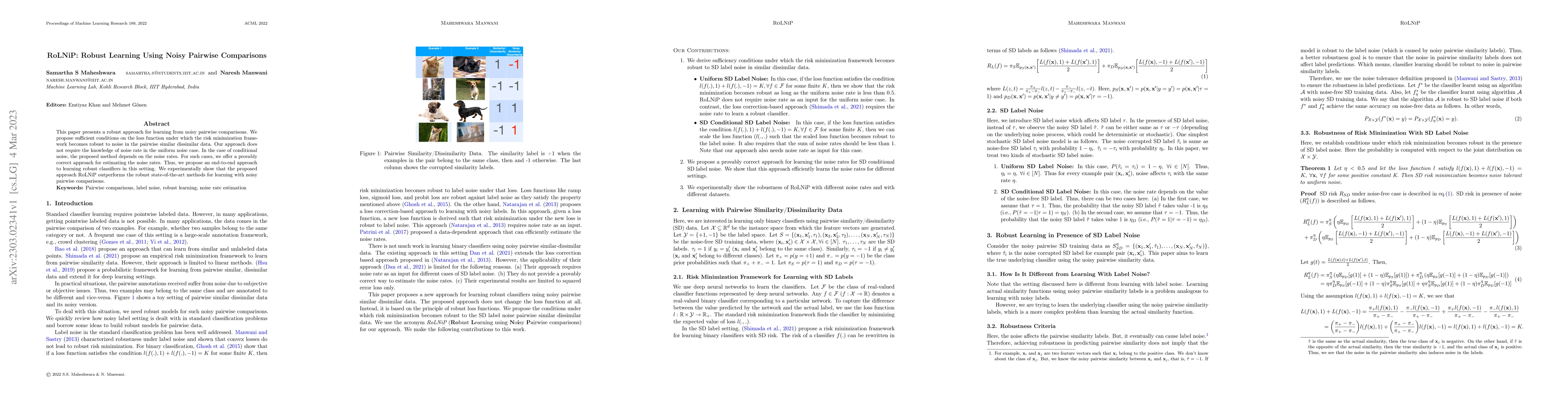 Thumbnail for RoLNiP: Robust Learning Using Noisy Pairwise Comparisons