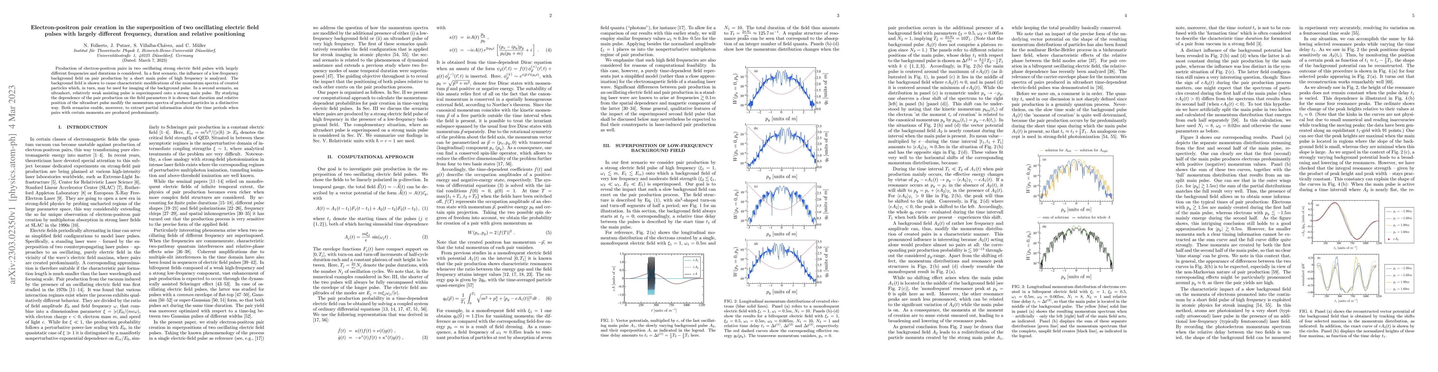 Thumbnail for Electron-positron pair creation in the superposition of two oscillating
  electric field pulses with largely different frequency, duration and relative
  positioning