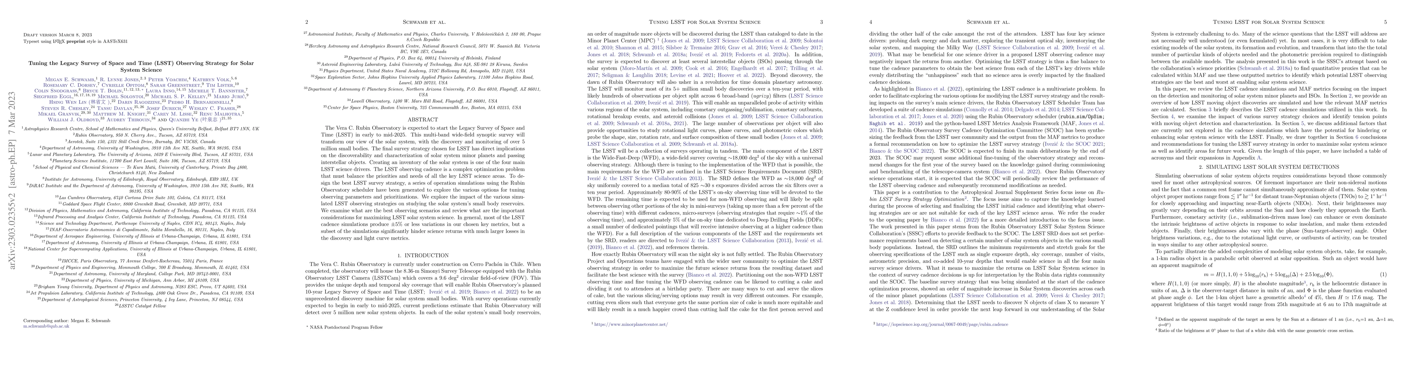 Thumbnail for Tuning the Legacy Survey of Space and Time (LSST) Observing Strategy for
  Solar System Science