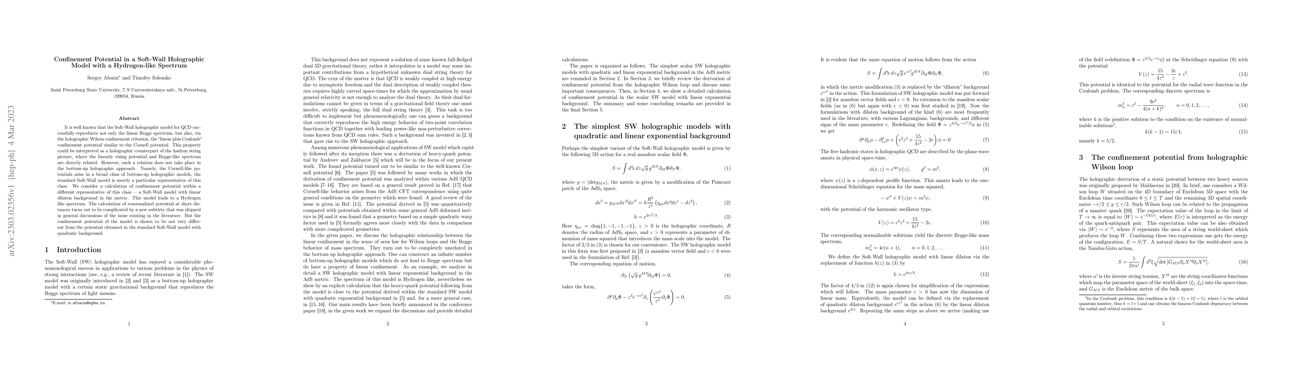 Thumbnail for Confinement Potential in a Soft-Wall Holographic Model with a
  Hydrogen-like Spectrum