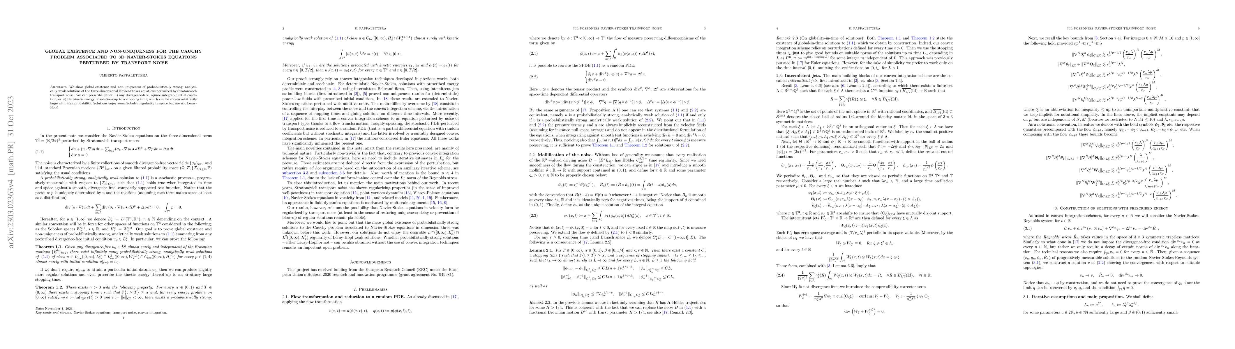 Thumbnail for Global existence and non-uniqueness for the Cauchy problem associated to
  3D Navier-Stokes equations perturbed by transport noise