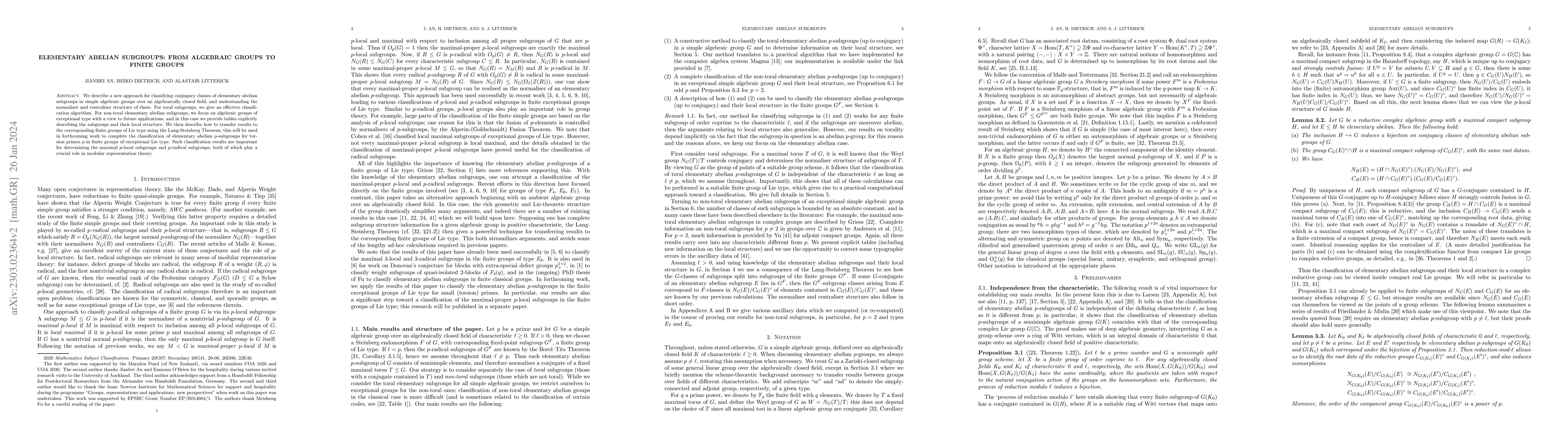 Thumbnail for Elementary abelian subgroups: from algebraic groups to finite groups