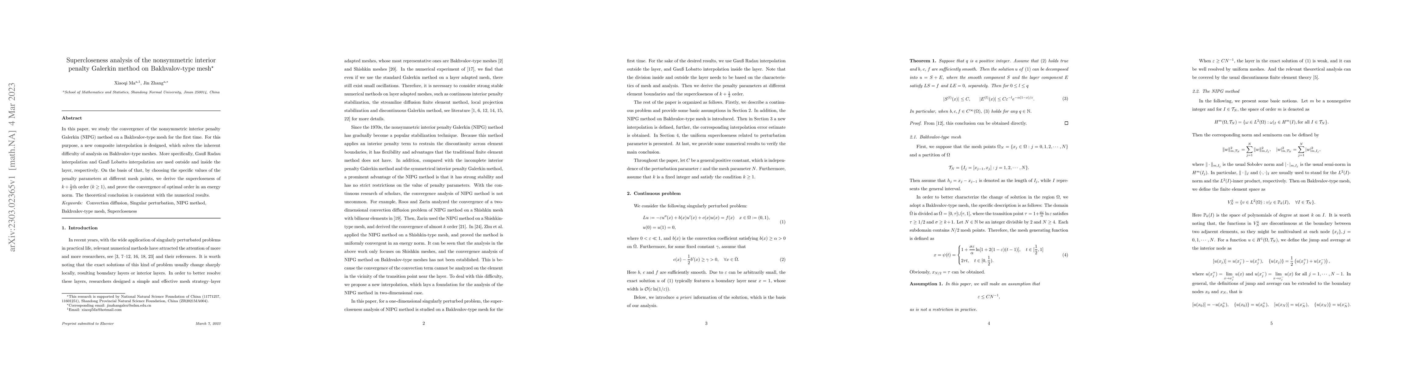 Thumbnail for Supercloseness analysis of the nonsymmetric interior penalty Galerkin
  method on Bakhvalov-type mesh