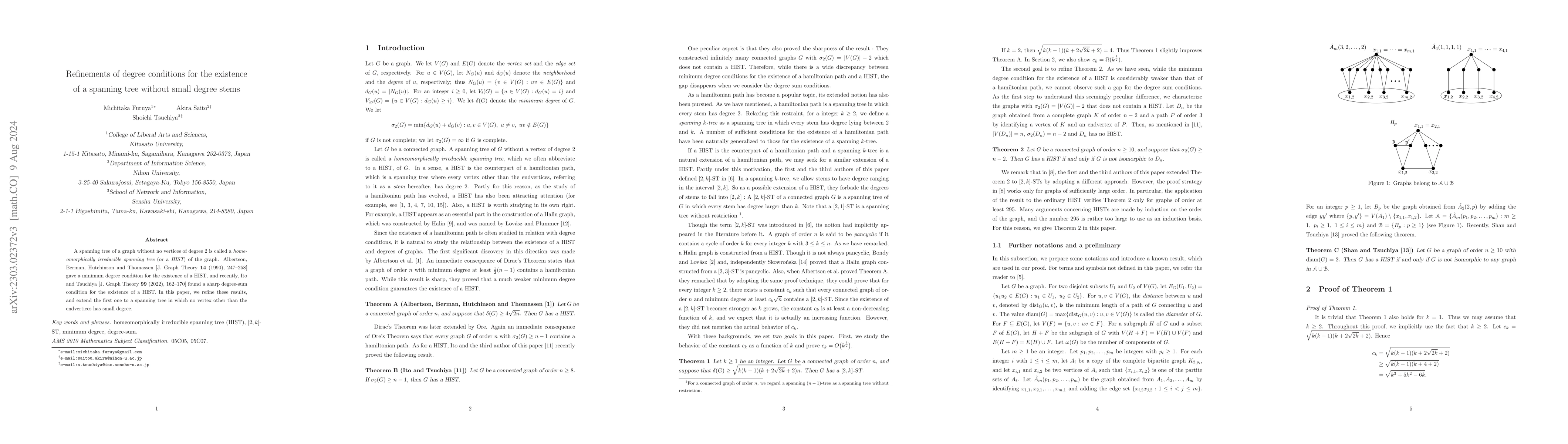 Thumbnail for Refinements of degree conditions for the existence of a spanning tree
  without small degree stems