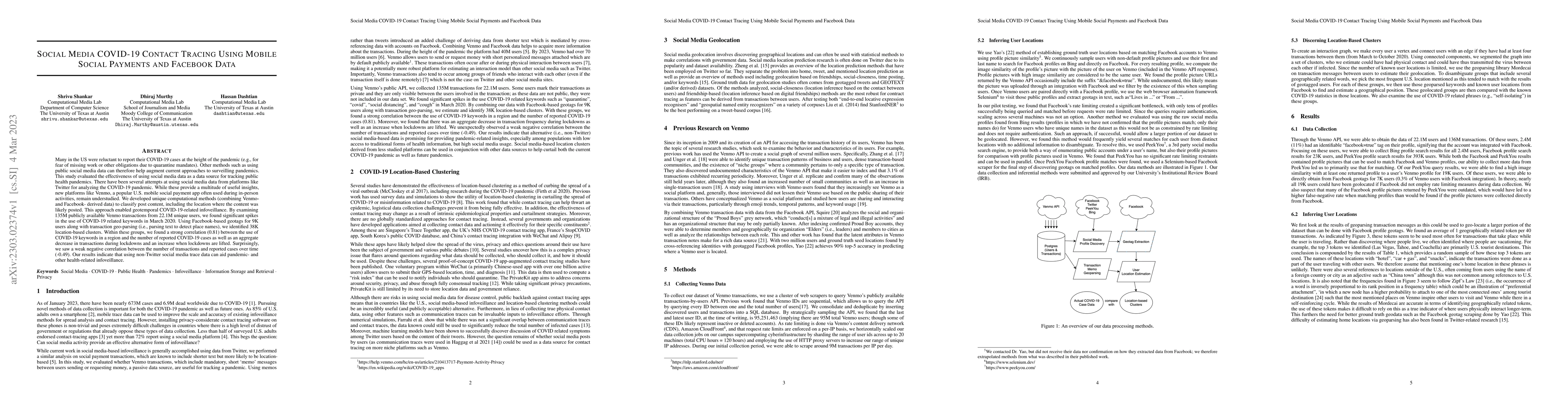 Thumbnail for Social Media COVID-19 Contact Tracing Using Mobile Social Payments and
  Facebook Data