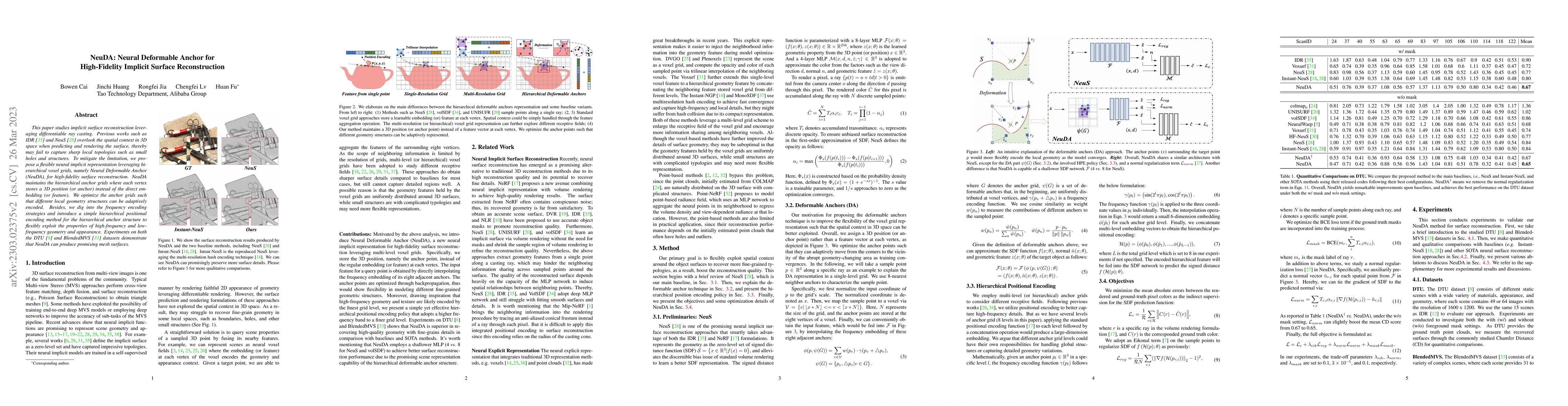 Thumbnail for NeuDA: Neural Deformable Anchor for High-Fidelity Implicit Surface
  Reconstruction