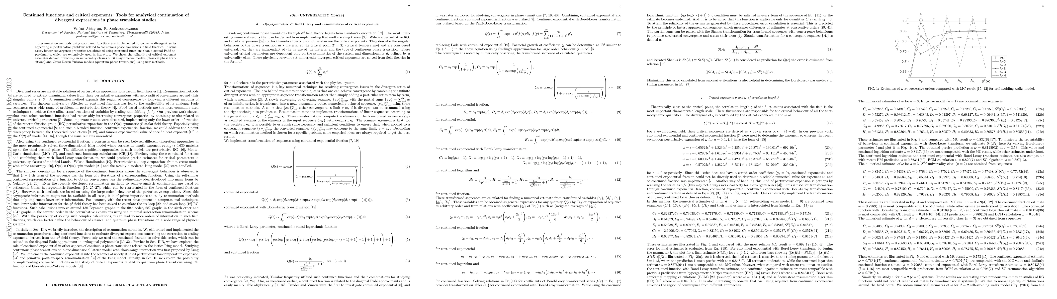 Thumbnail for Continued functions and critical exponents: Tools for analytical
  continuation of divergent expressions in phase transition studies