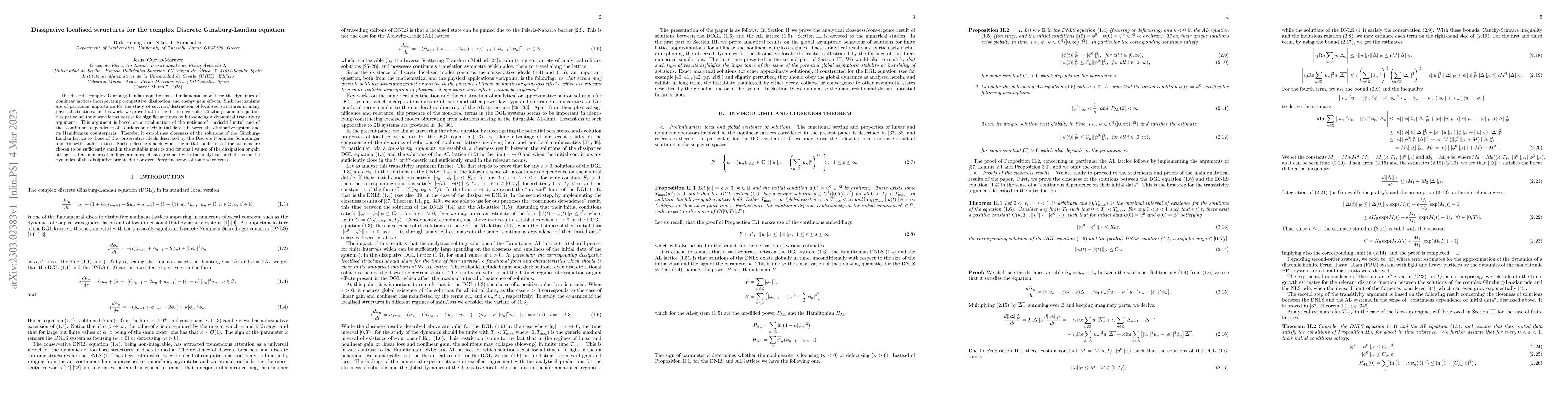 Thumbnail for Dissipative localised structures for the complex Discrete
  Ginzburg-Landau equation