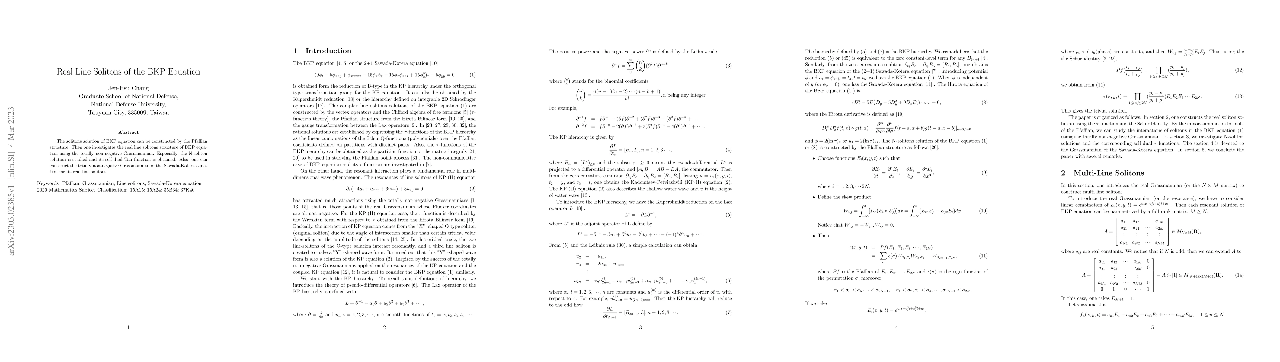 Thumbnail for Real Line Solitons of the BKP Equation