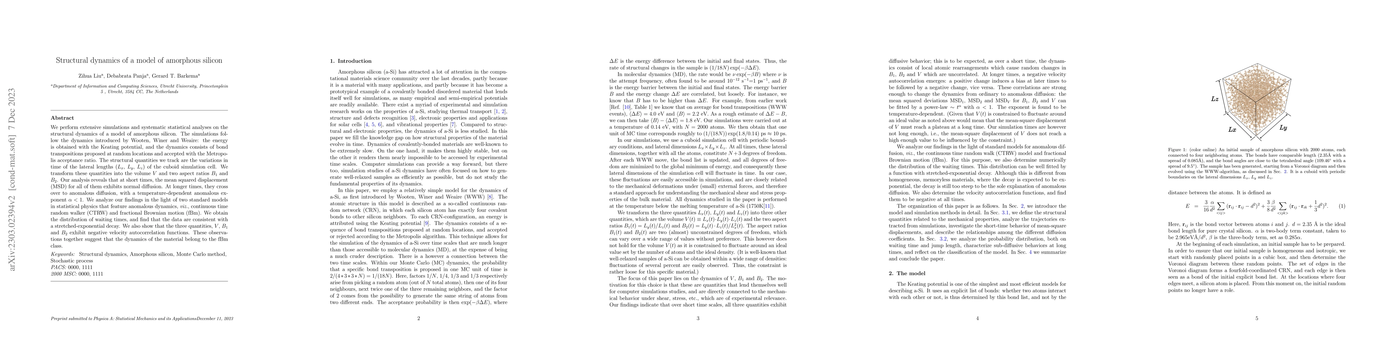 Thumbnail for Structural dynamics of a model of amorphous silicon