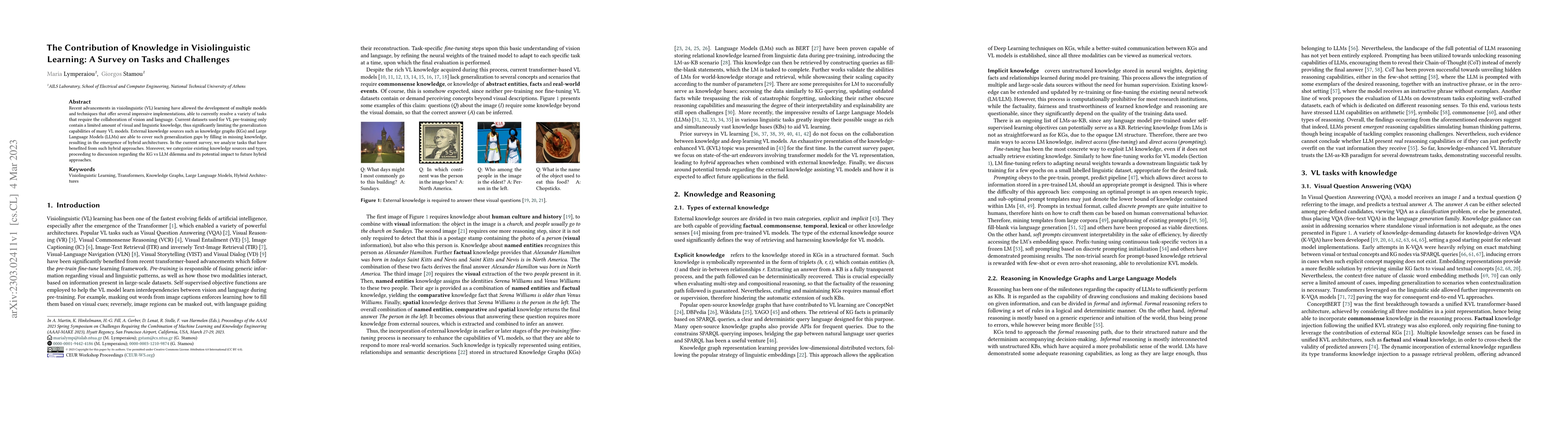 Thumbnail for The Contribution of Knowledge in Visiolinguistic Learning: A Survey on
  Tasks and Challenges