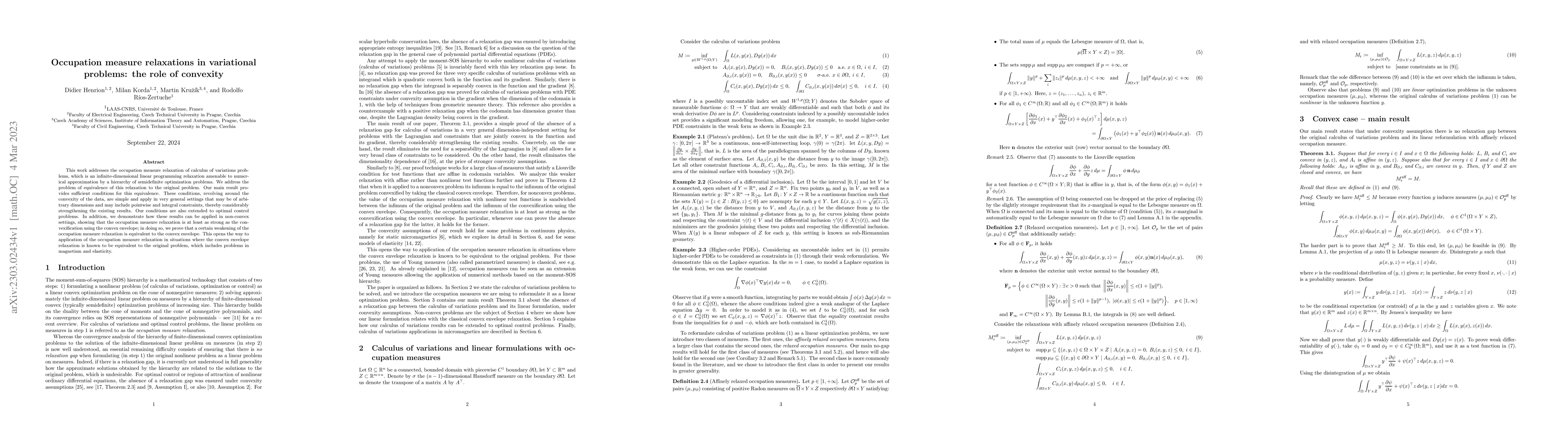 Thumbnail for Occupation measure relaxations in variational problems: the role of
  convexity