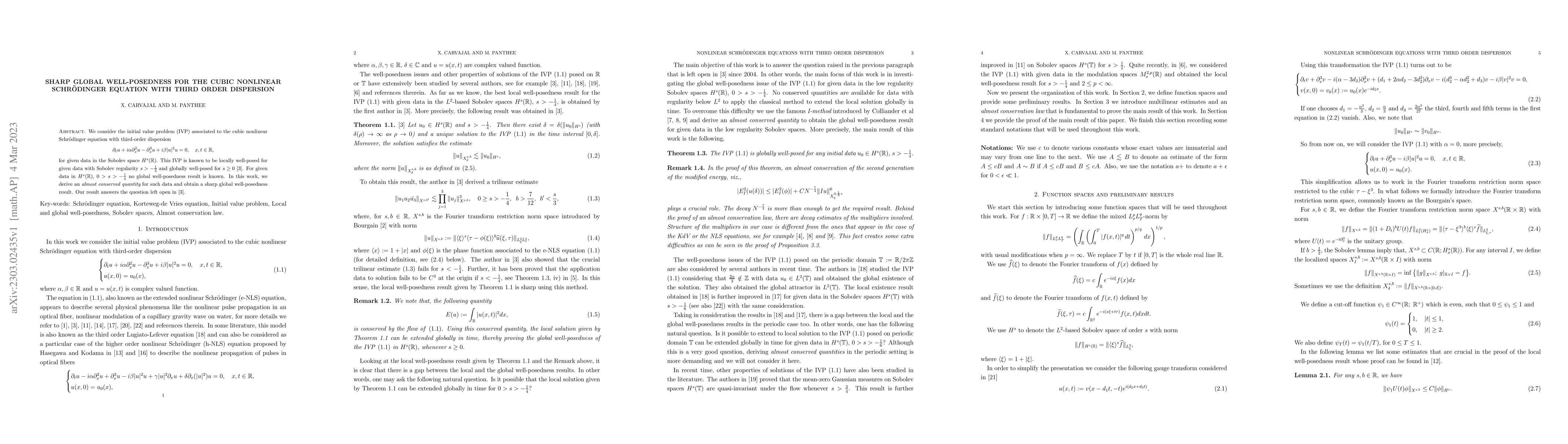 Thumbnail for Sharp global well-posedness for the cubic nonlinear Schr\"odinger
  equation with third order dispersion