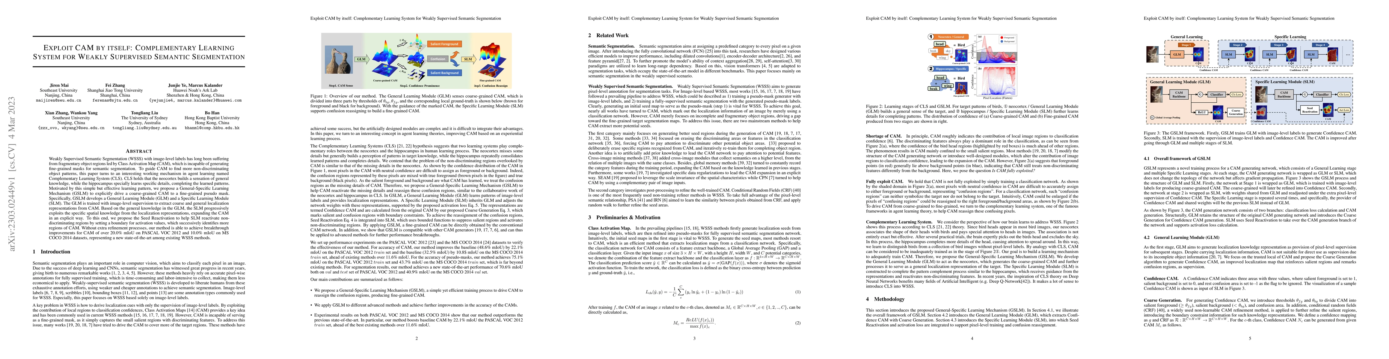 Thumbnail for Exploit CAM by itself: Complementary Learning System for Weakly
  Supervised Semantic Segmentation