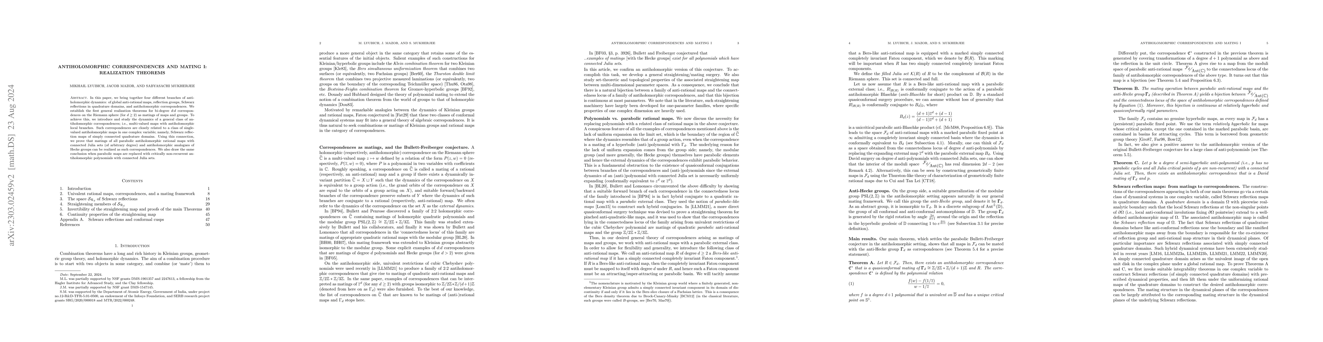 Thumbnail for Antiholomorphic correspondences and mating I: realization theorems