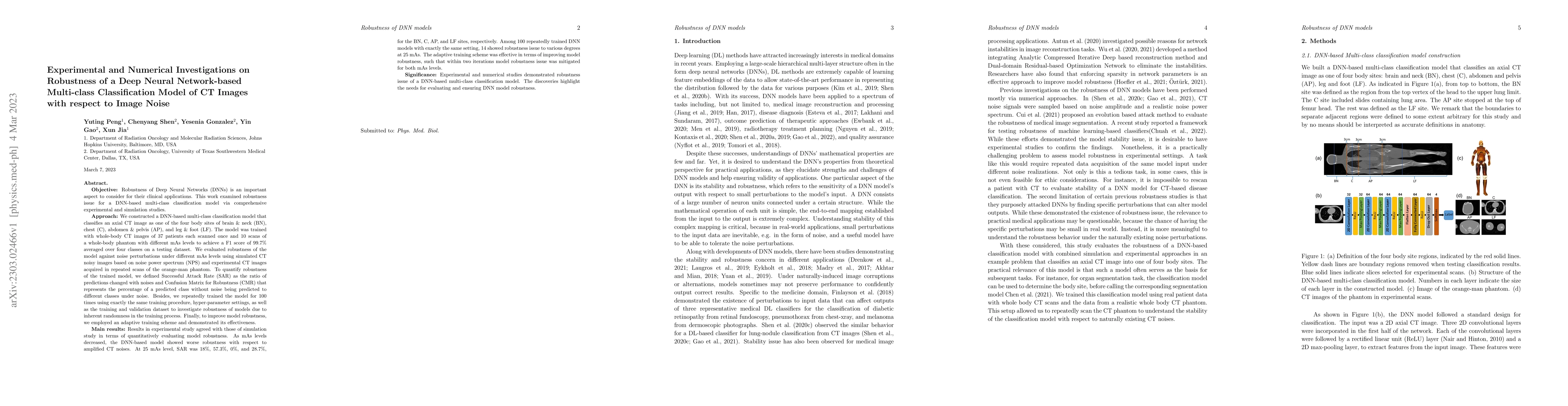 Thumbnail for Experimental and Numerical Investigations on Robustness of a Deep Neural
  Network-based Multi-class Classification Model of CT Images with respect to
  Image Noise