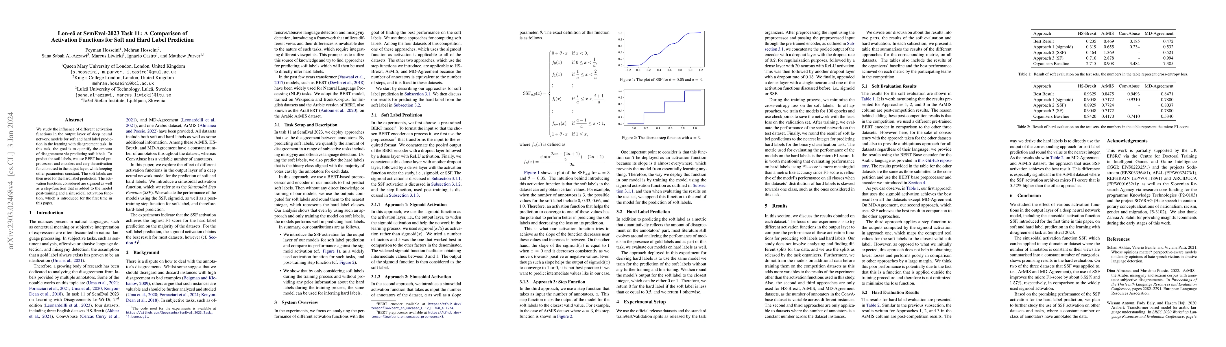 Thumbnail for Lon-ea at SemEval-2023 Task 11: A Comparison of Activation Functions for
  Soft and Hard Label Prediction