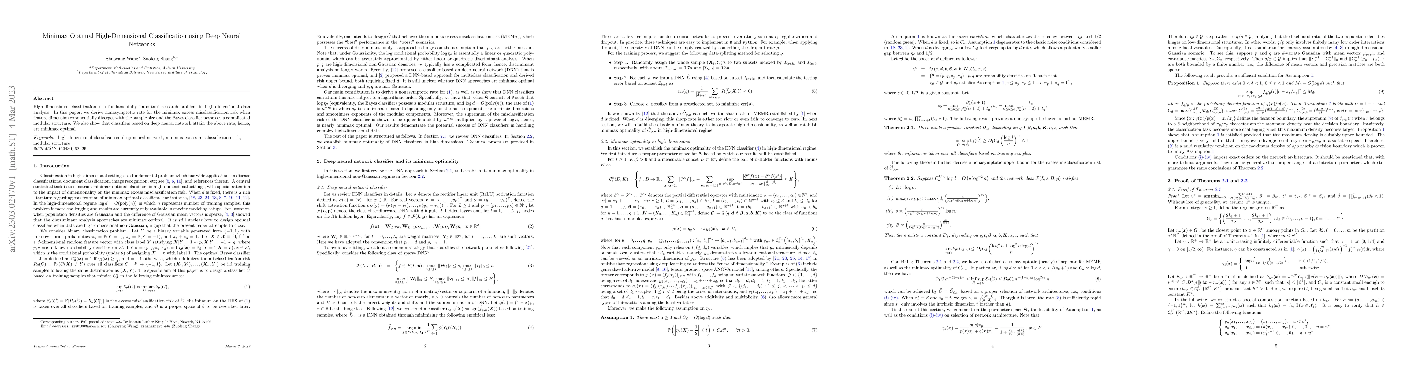Thumbnail for Minimax optimal high-dimensional classification using deep neural
  networks