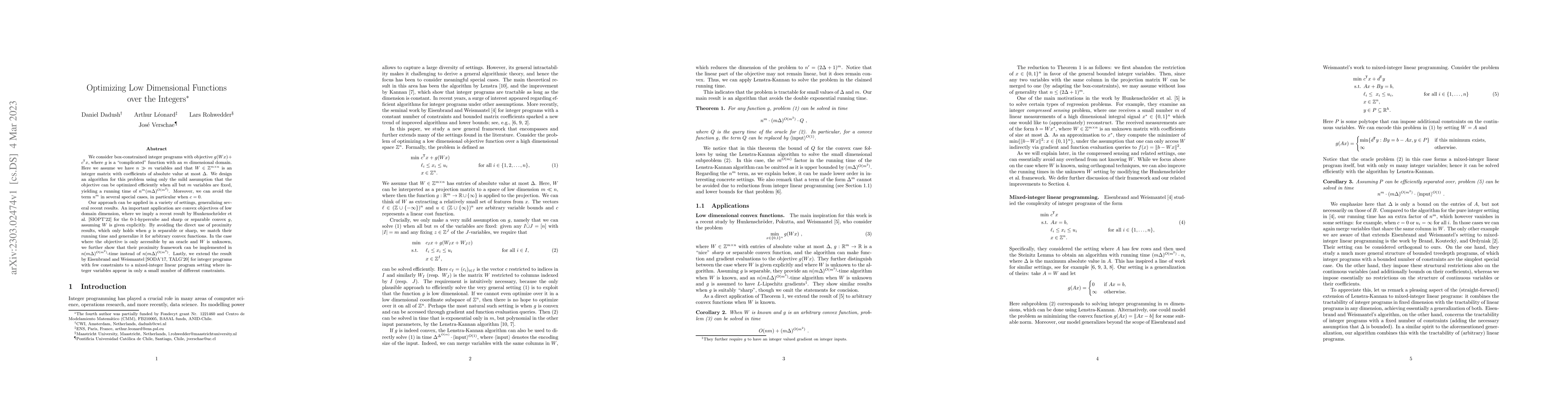 Thumbnail for Optimizing Low Dimensional Functions over the Integers