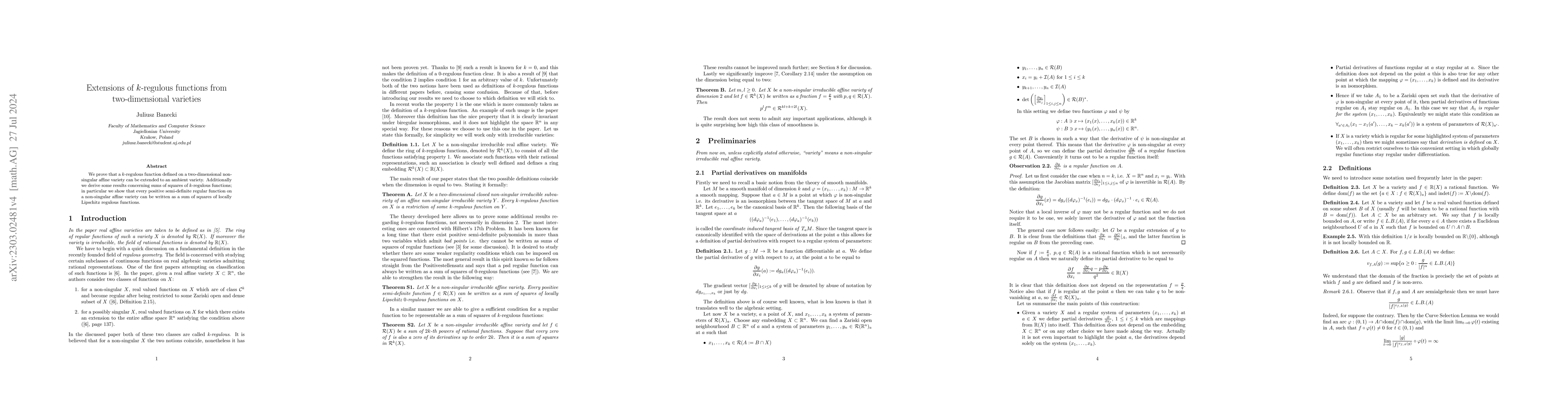 Thumbnail for Extensions of k-regulous functions from two-dimensional varieties