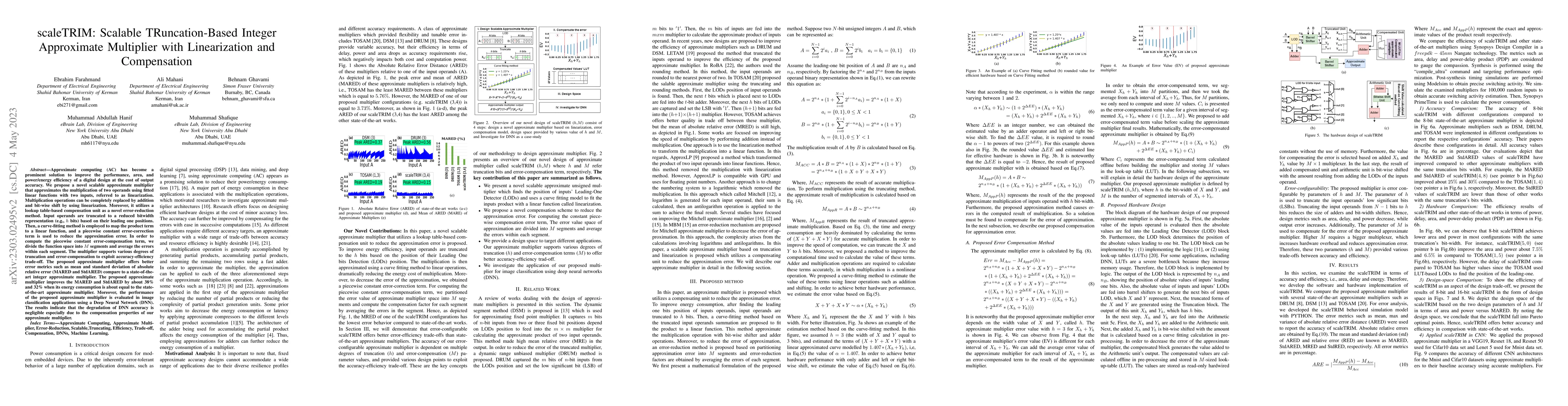 Thumbnail for scaleTRIM: Scalable TRuncation-Based Integer Approximate Multiplier with
  Linearization and Compensation