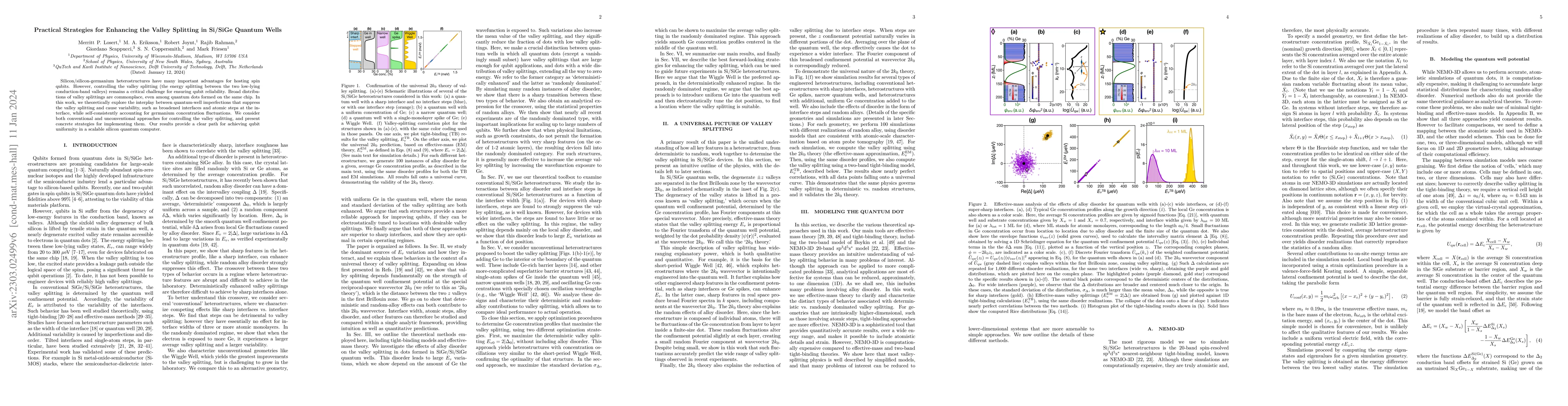 Thumbnail for Practical Strategies for Enhancing the Valley Splitting in Si/SiGe
  Quantum Wells
