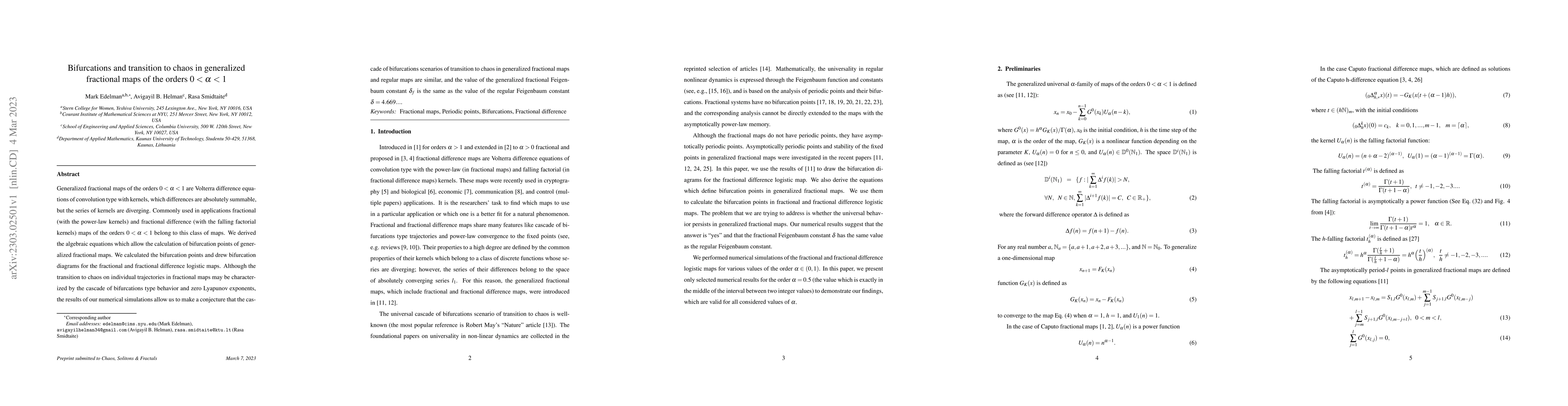Thumbnail for Bifurcations and transition to chaos in generalized fractional maps of
  the orders 0 < alpha < 1