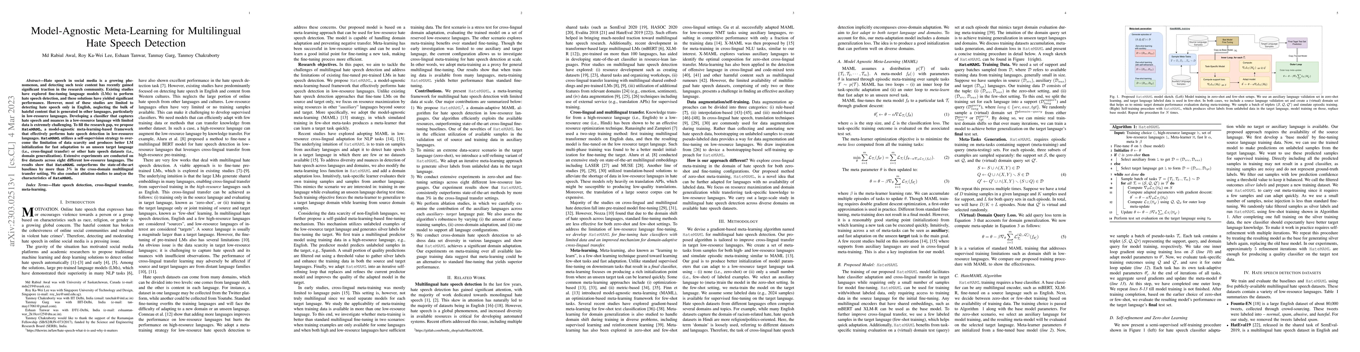 Thumbnail for Model-Agnostic Meta-Learning for Multilingual Hate Speech Detection