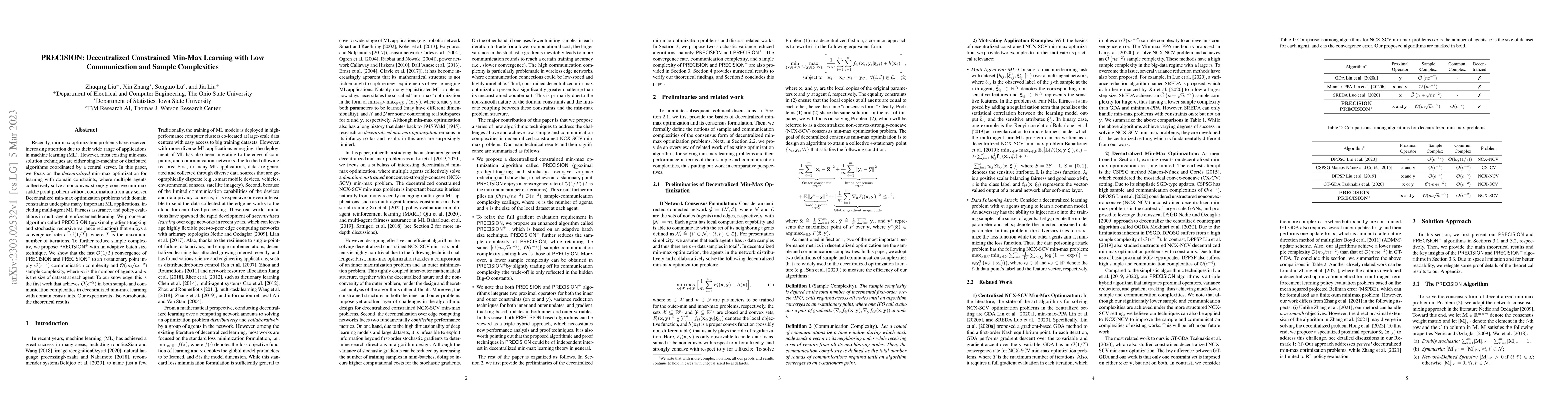 Thumbnail for PRECISION: Decentralized Constrained Min-Max Learning with Low
  Communication and Sample Complexities