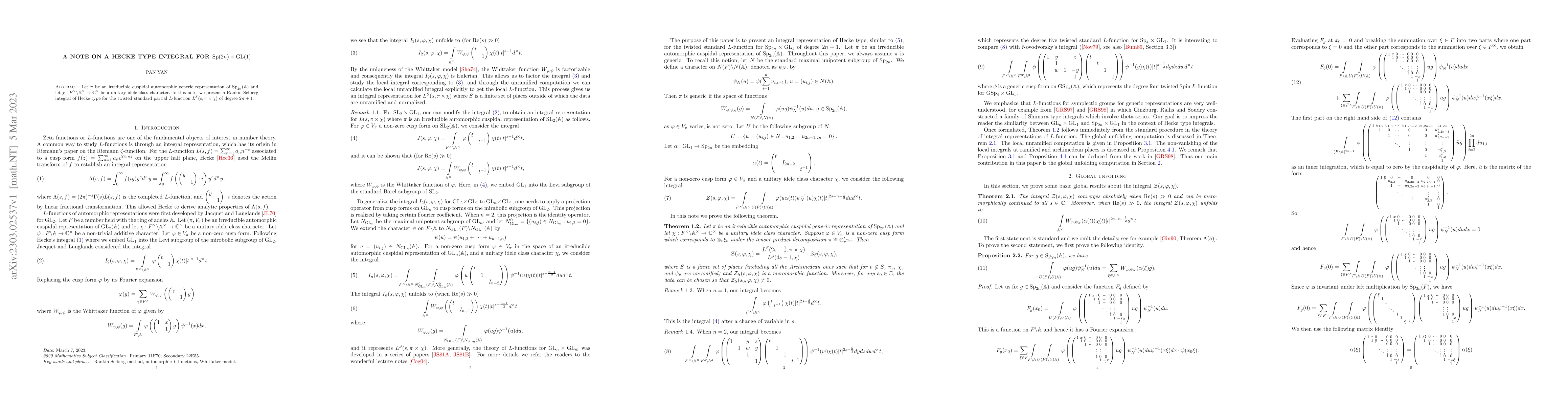 Thumbnail for A note on a Hecke type integral for $\mathrm{Sp}(2n)\times
  \mathrm{GL}(1)$