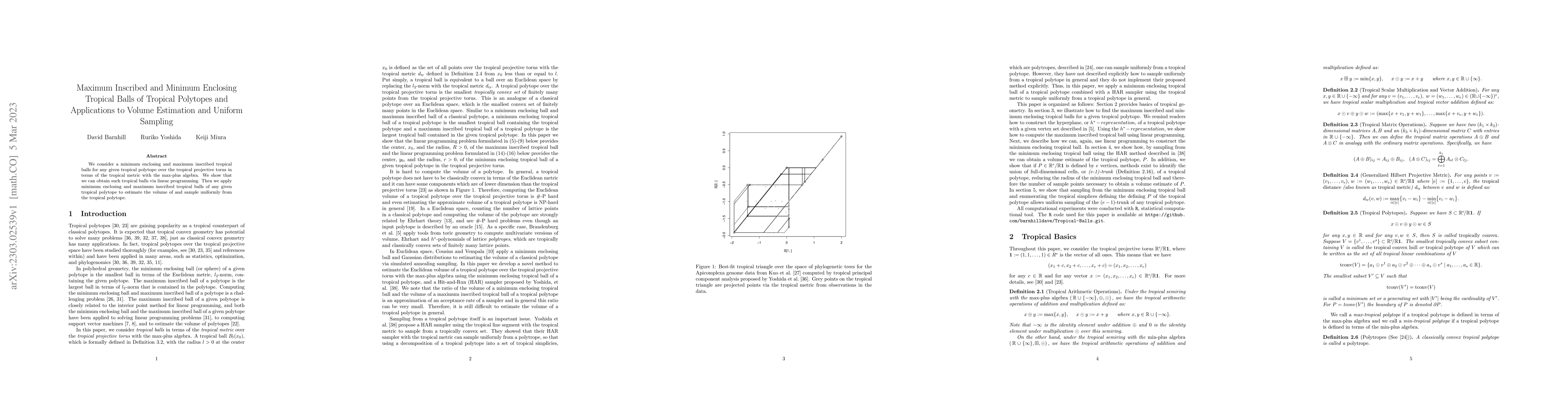 Thumbnail for Maximum Inscribed and Minimum Enclosing Tropical Balls of Tropical
  Polytopes and Applications to Volume Estimation and Uniform Sampling