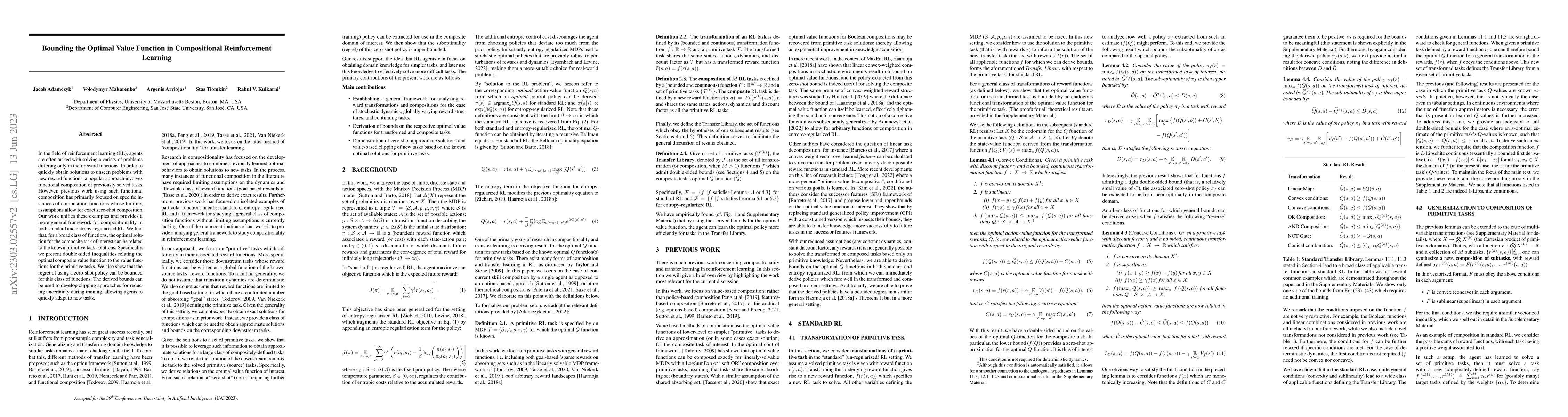 Thumbnail for Bounding the Optimal Value Function in Compositional Reinforcement
  Learning