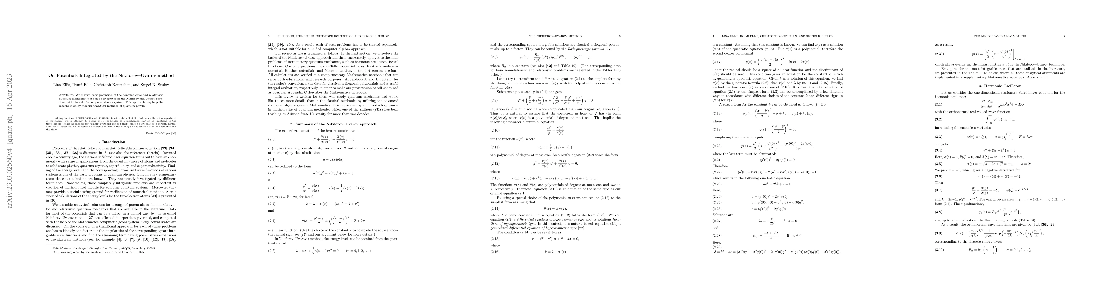 Thumbnail for On Potentials Integrated by the Nikiforov-Uvarov Method