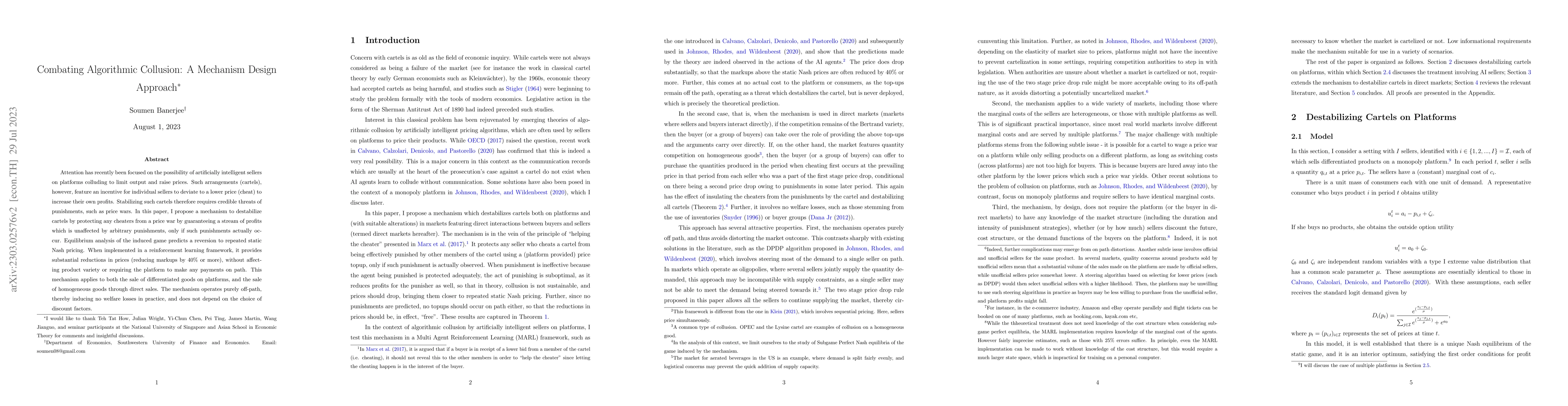 Thumbnail for Combating Algorithmic Collusion: A Mechanism Design Approach