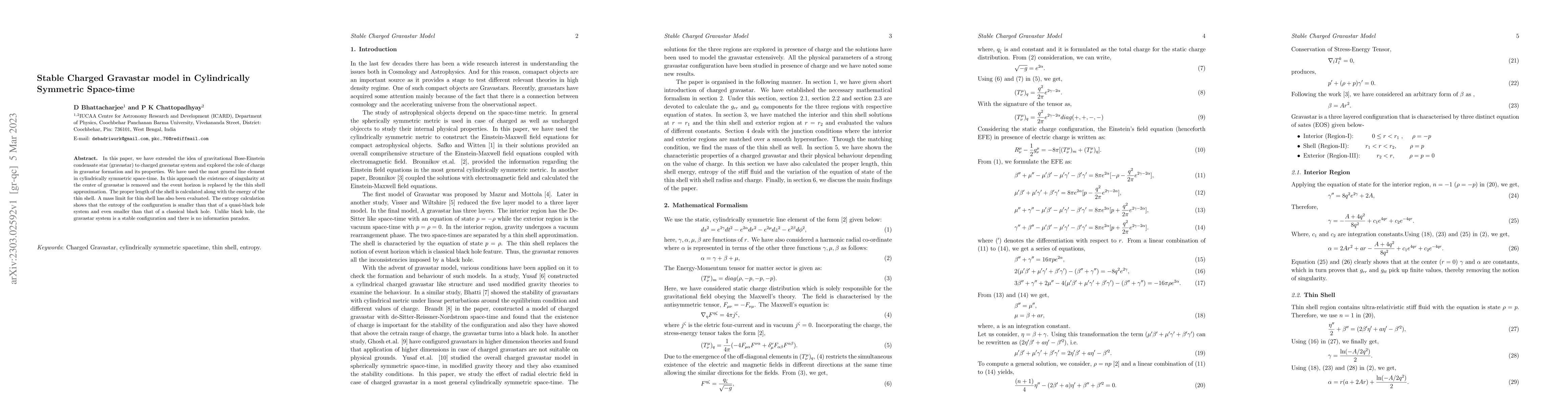 Thumbnail for Stable Charged Gravastar model in Cylindrically Symmetric Space-time