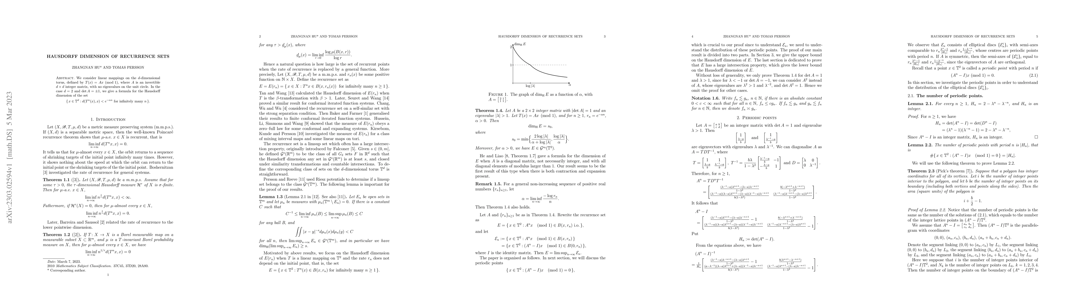 Thumbnail for Hausdorff dimension of recurrence sets