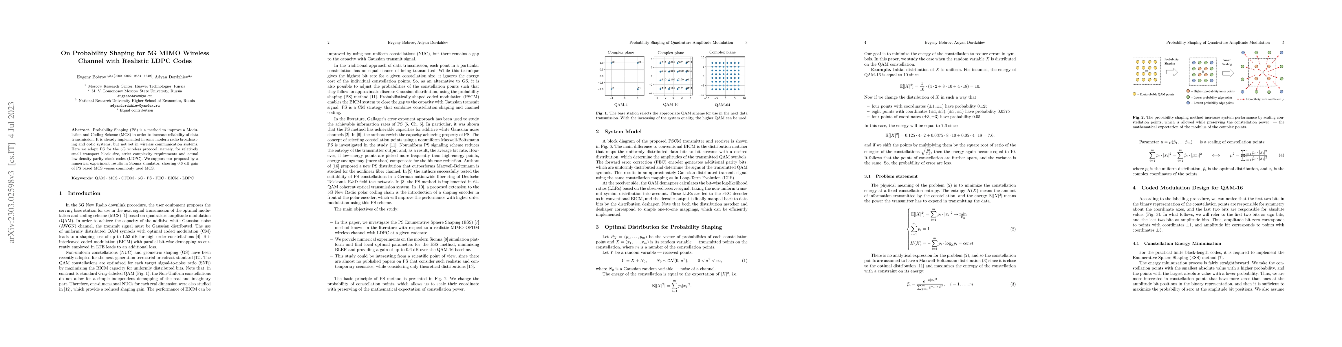Thumbnail for On Probability Shaping for 5G MIMO Wireless Channel with Realistic LDPC
  Codes