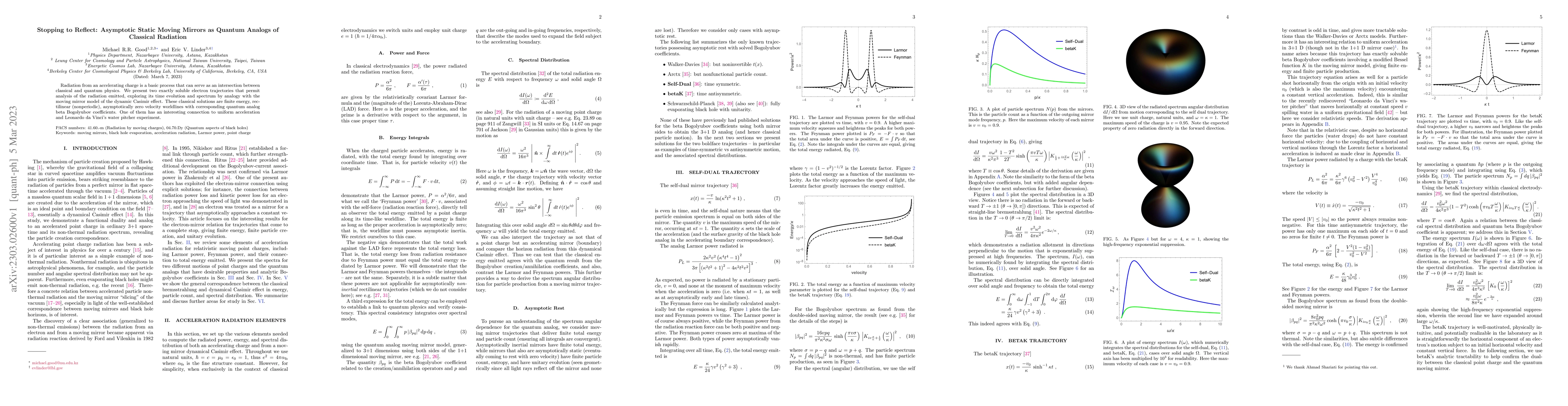 Thumbnail for Stopping to Reflect: Asymptotic Static Moving Mirrors as Quantum Analogs
  of Classical Radiation