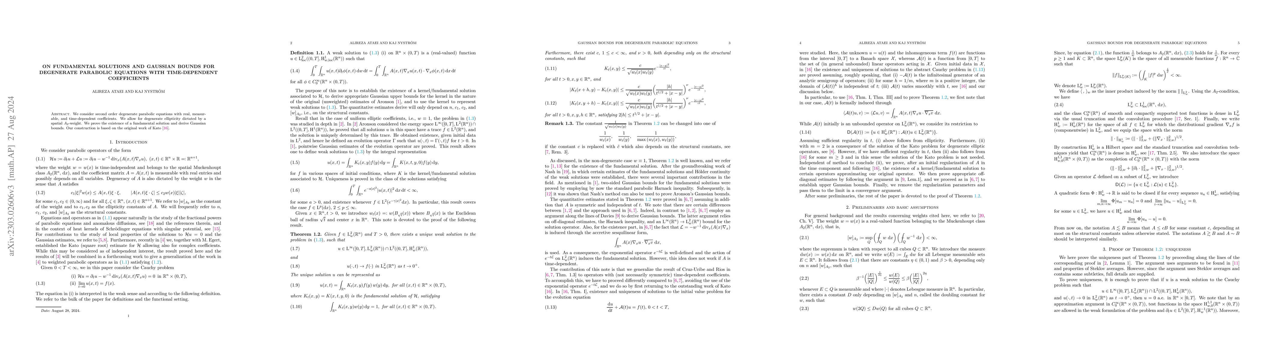 Thumbnail for On fundamental solutions and Gaussian bounds for degenerate parabolic
  equations with time-dependent coefficients