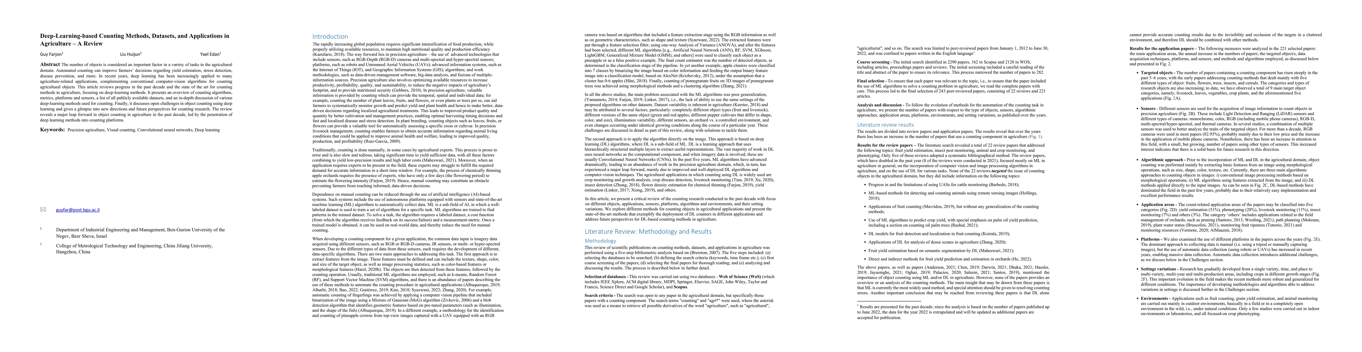 Thumbnail for Deep-Learning-based Counting Methods, Datasets, and Applications in
  Agriculture -- A Review